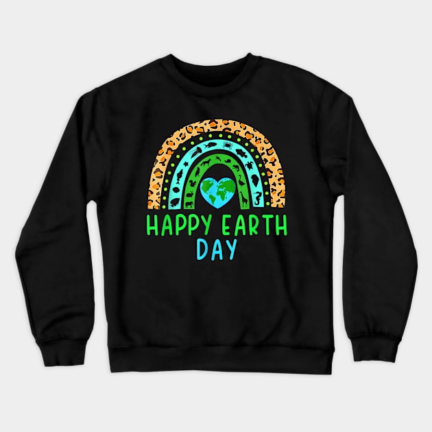 Happy Earth Day Cute Rainbow Earth Lover Men Women Kids Crewneck Sweatshirt by HBart